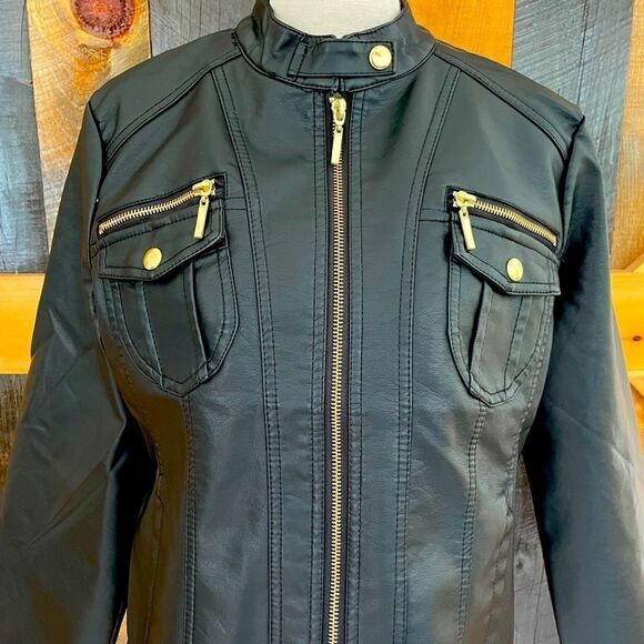 𝅺NEW New Look Faux leather Moto style jacket sz S - Picture 3 of 7